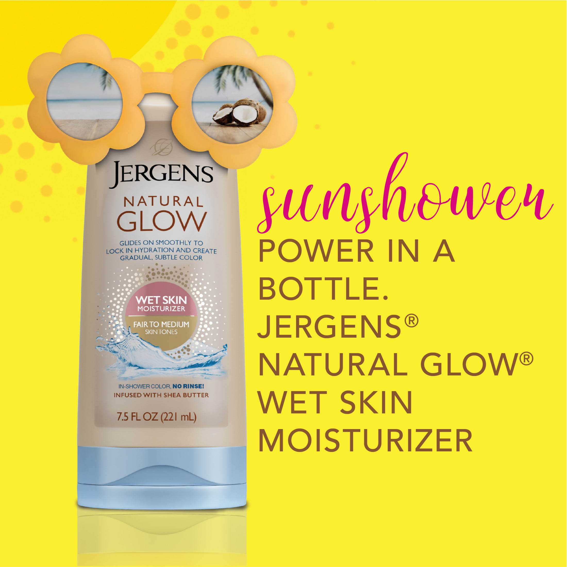 (5 pack) Jergens Natural Glow Wet Skin Moisturizer In-Shower Self Tanner Fair to Medium Skin 7.5 fl oz