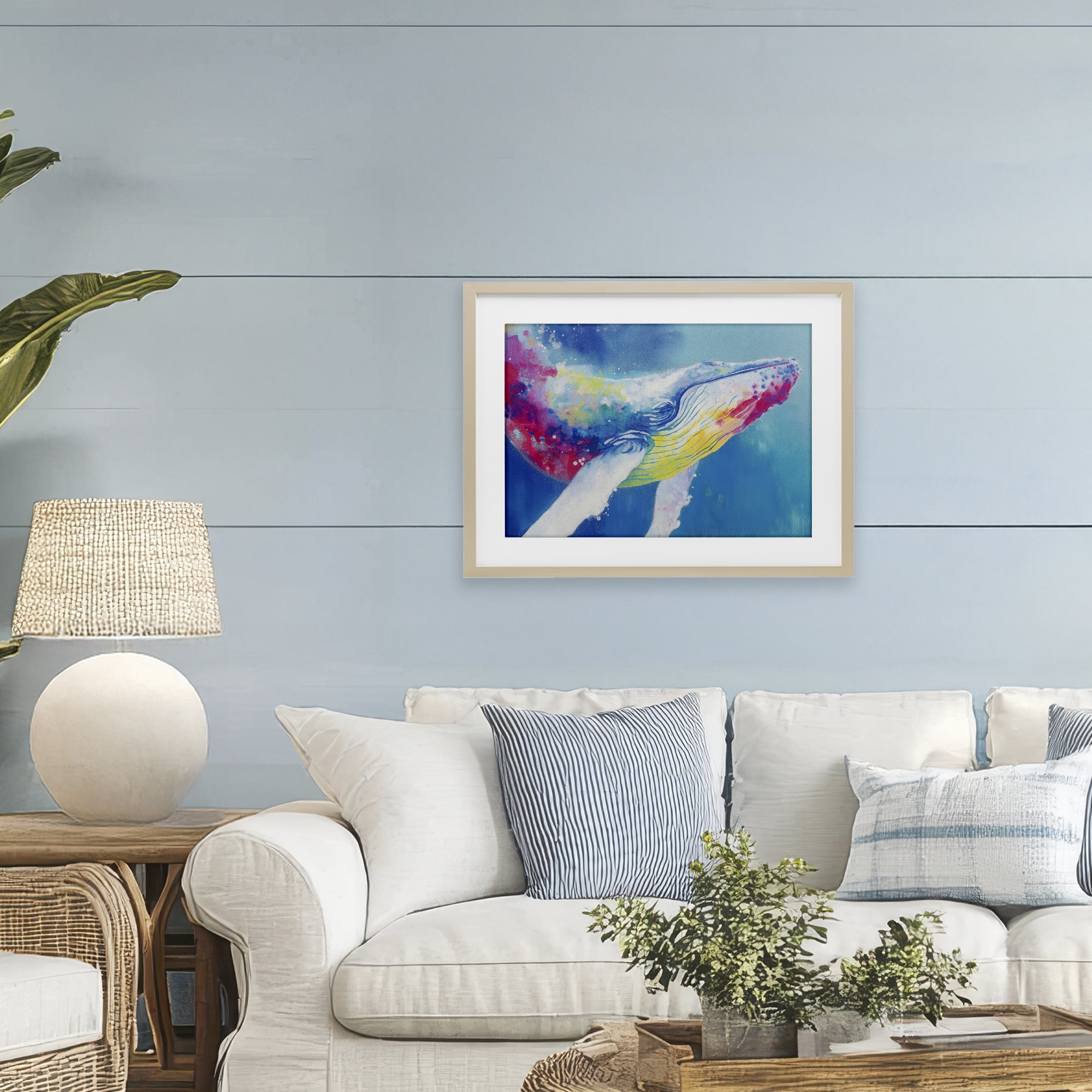Stupell Industries Breaching Humpback Whale Birch Framed Print Under Glass, design by Chromatic Storm Studio