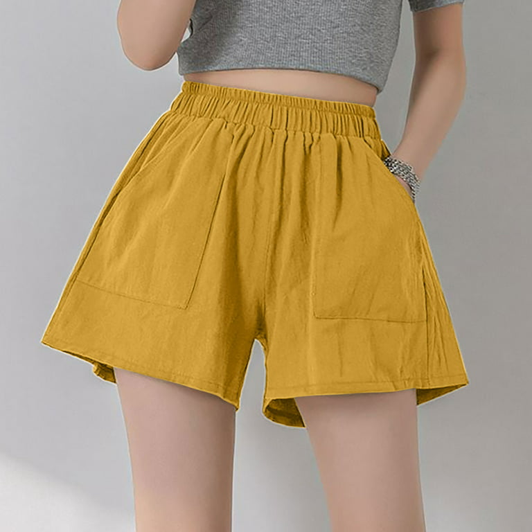 Efsteb Womens Loose Shorts With Pockets Comfy Solid Color Elastic