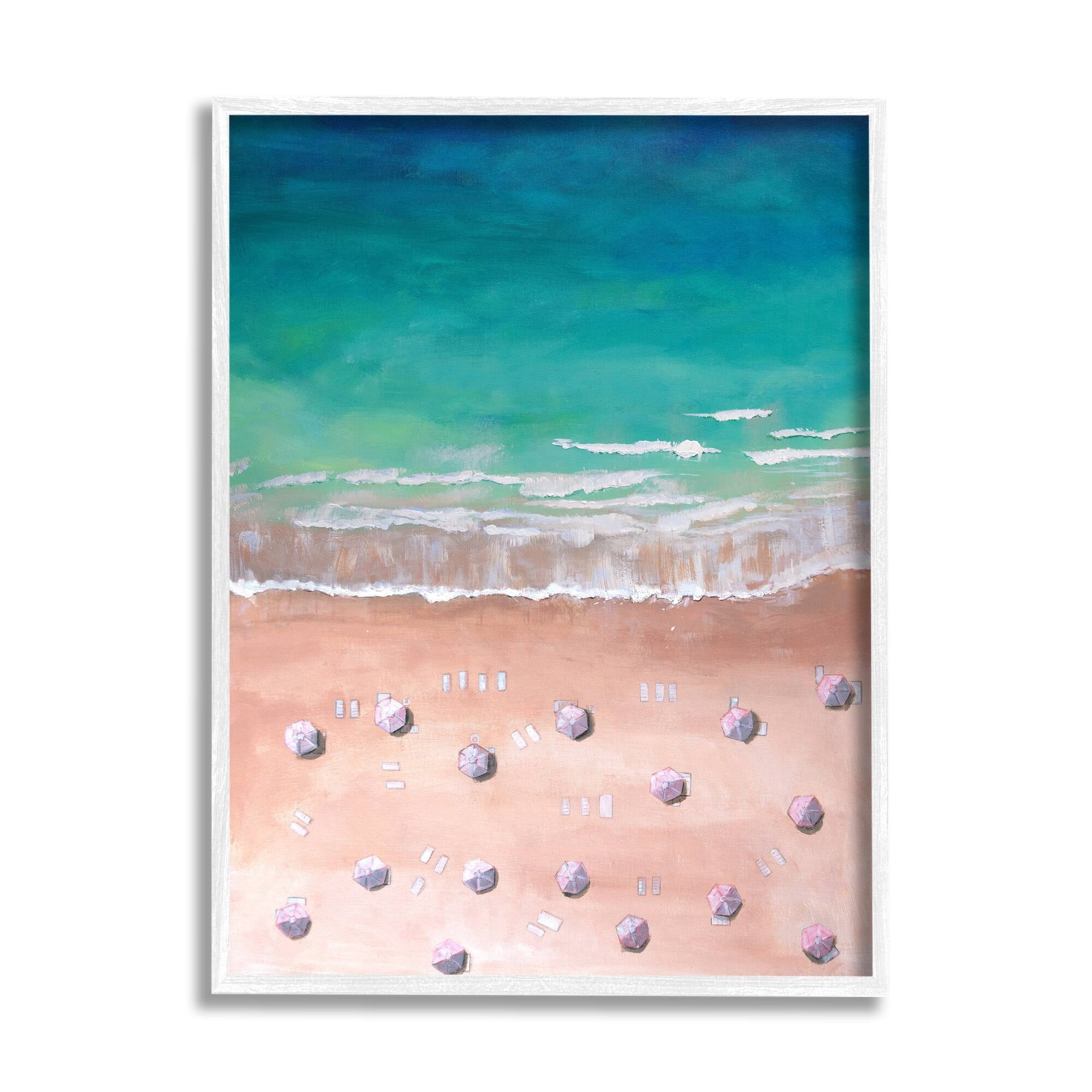 Stupell Industries Warm Blue Tide Umbrella Beach Coastal Landscape Painting, 16 x 20, Design by Lauren Jane