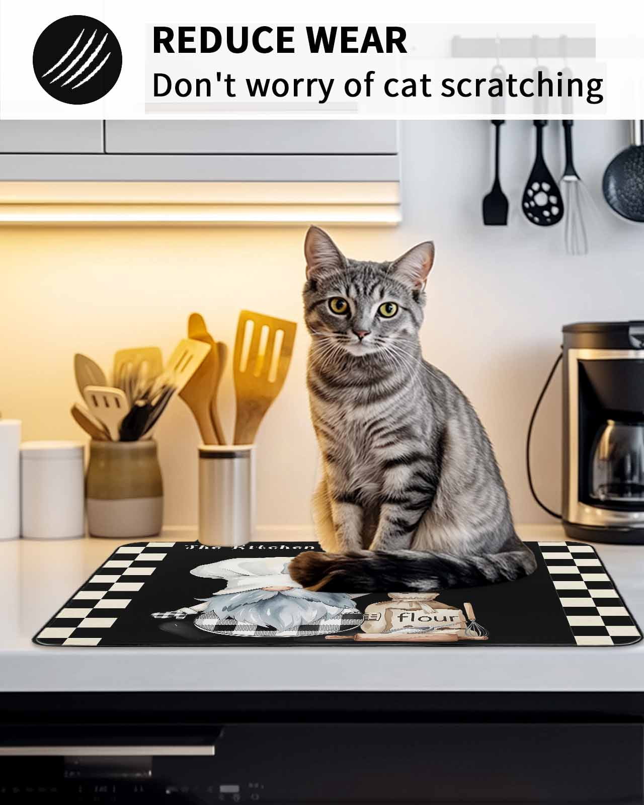 Stove Top Covers for Electric Stove, Chef Gnomes Glass Stovetop Cover Protector, Black White Plaid Dessert Maker Cake Induction Cooktop Protector Oven Mat for Kitchen Countertop 24"x21"