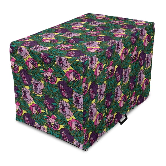 Floral Dog Crate Cover, Graphical Scene of Vibrant Close Shot Peonies Arrangement Botanical Art, Easy to Use Pet Kennel Cover Small Dogs Puppies Kittens, 7 Sizes, Teal and Multicolor, by Ambesonne
