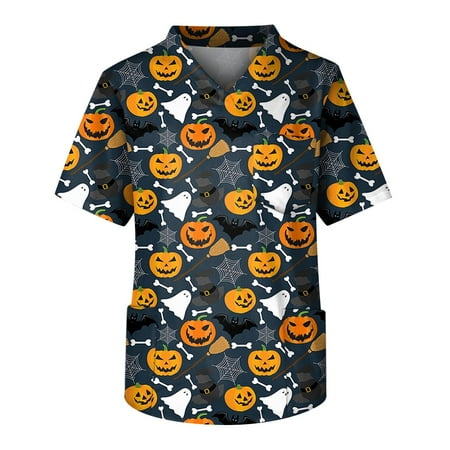 

Umitay Scrubs For Men Set Men s Short Sleeve V Neck Halloween Print Chest Pocket Carer Top