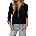 thumbnail image 4 of Lumtrix Sweaters for Women Trendy Denim Collar V Neck Long Sleeve Shirts Casual Lightweight Vintage Knit Tops Button Up Pullover Black 2XL, 4 of 4