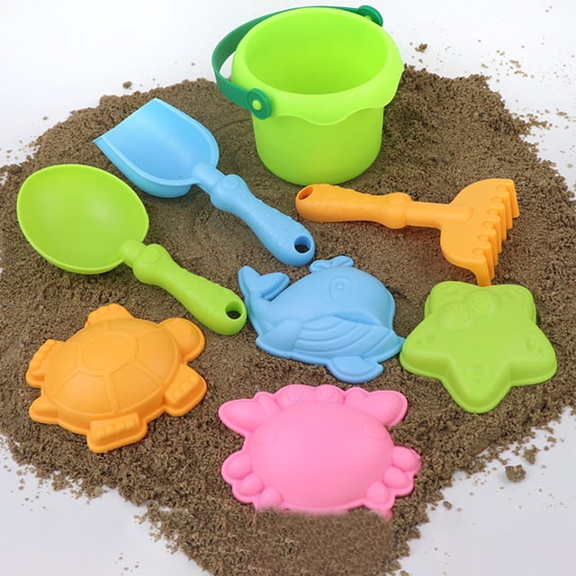 Juego de 8 juguetes de playa para niños | Juego de arena colorido con cubo, palas y moldes | Arenero y juegos de playa para niños pequeños