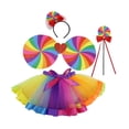 thumbnail image 2 of Falda de ballet con capas de arcoíris y diadema para niñas, ideal para fiestas de cumpleaños y juegos de simulación. 4 piezas, 2 of 8
