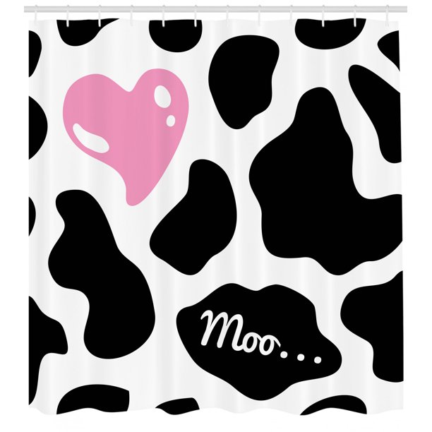 Suede velvet cow print fabric udder madness upholstery 58 wide sold by the yard. cow print shower curtain camouflage hide pattern in black and white with cute pink heart shape moo fabric bathroom set with hooks pink black white