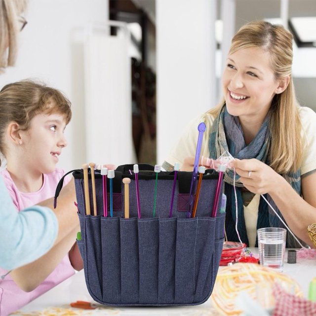 Cuadros Decorativos Bolsa de tejer, hilo de lana, almacenamiento de ganchillo, aguja de coser, organizador de bricolaje (azul) Ndcxsfigh Nuevos Originales