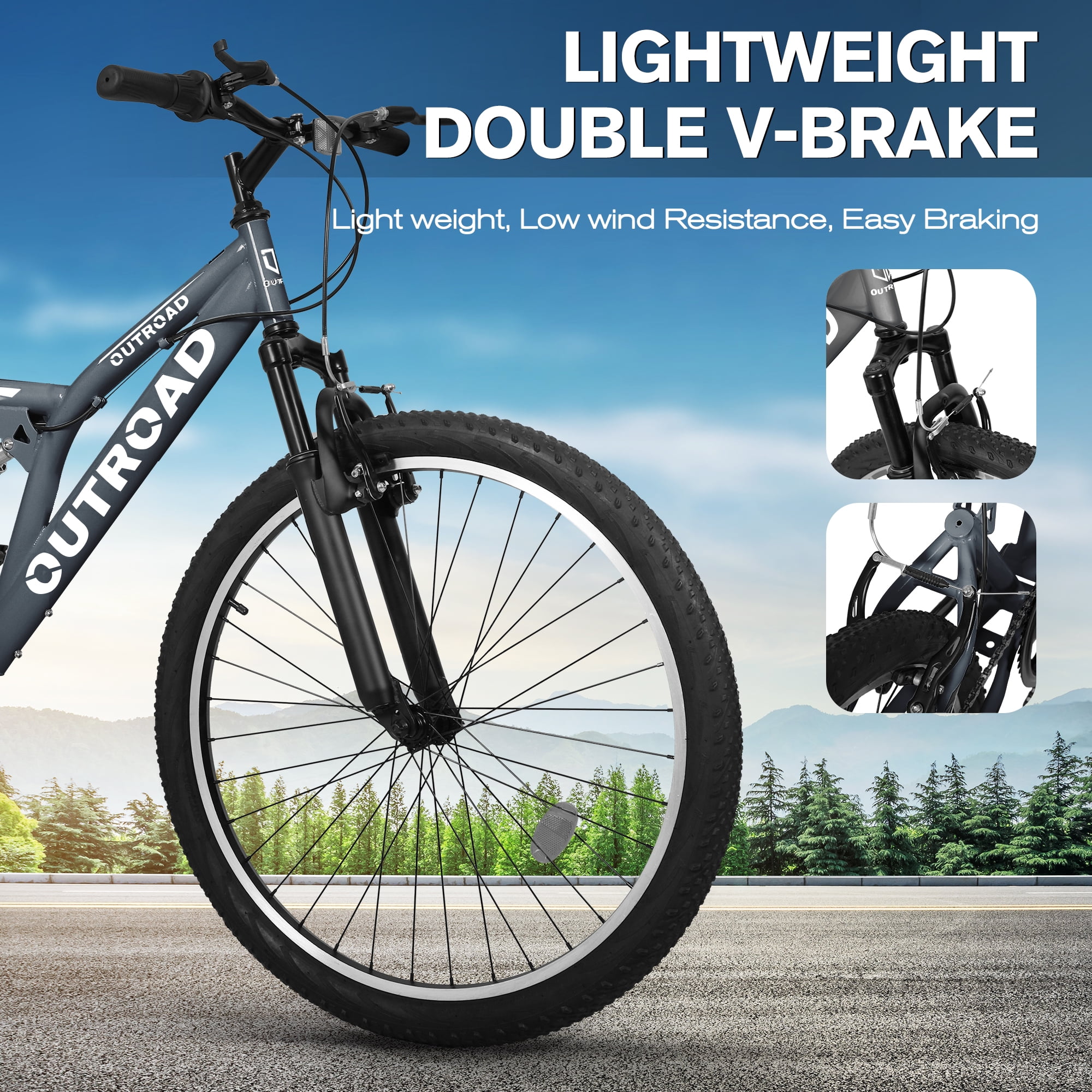 Marknig 26 inch Mountain Bike, 7 Speed Adult Bicycle with High-Carbon Steel Frame, Dual Disc & V-Brakes, Adjustable Seat for Men and Women,MTB with Shock Absorption System, Gray