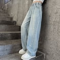 thumbnail image 2 of TOWED22 Girls Jeans Embroidery High Elastic Waist Denim Pants with Pockets Y2K Trendy Tween Streetwear,Blue,6-7 Y, 2 of 8