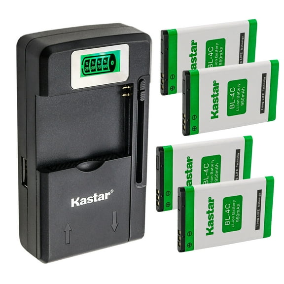 Kastar 4-Pack BL-4C Battery and Smart LCD Charger Replacement for Lbook V3 V3  light Olympia 2130 2203 Becco Plus Bella OMP80 Vivitar BL-4C Praktica CDV 1.0 Autocamera Vivitar DVR-1080 HD