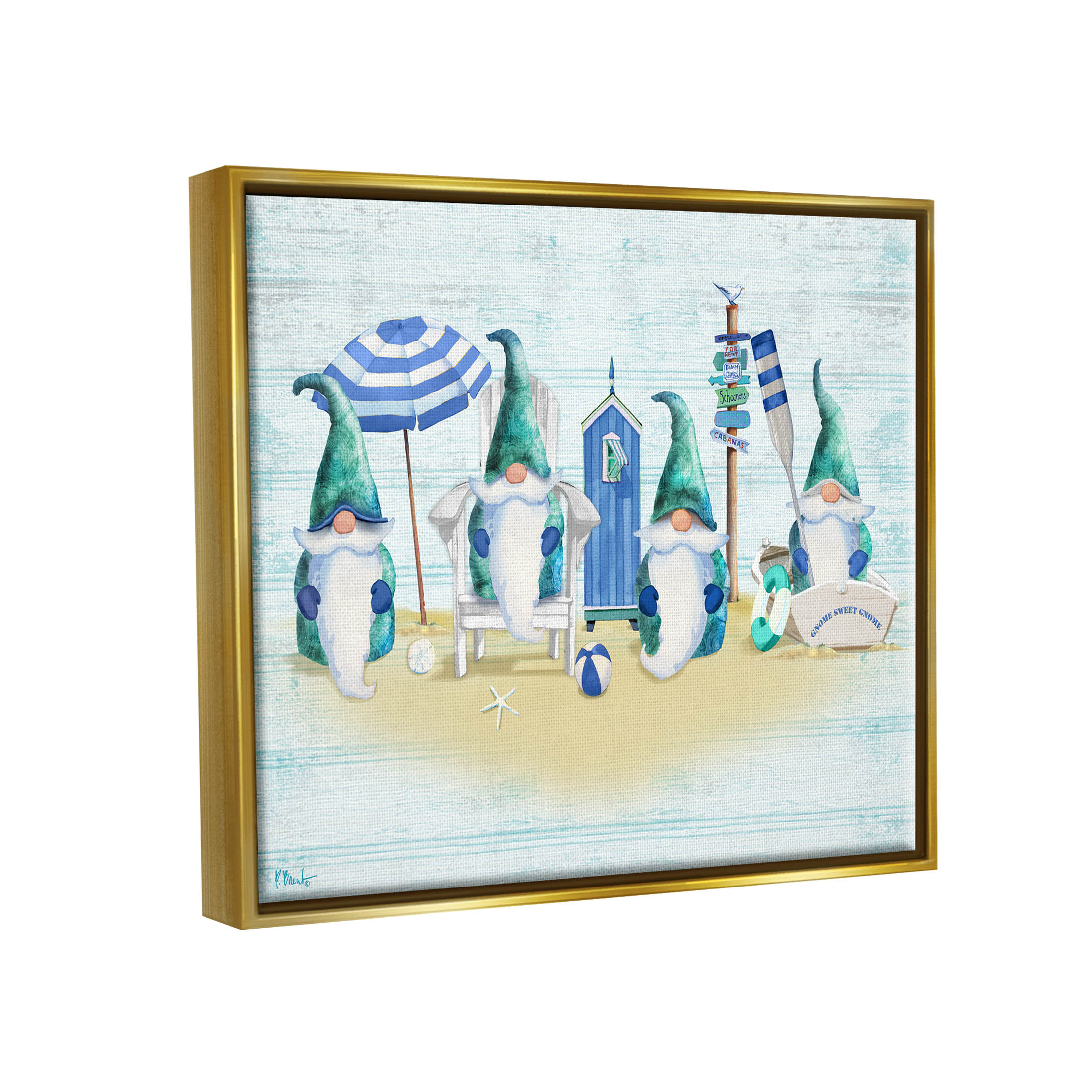 Gnome Family Nautical Scene Fairy Tales & Fantasy Graphic Art Metallic Gold Framed Art Print Wall Art
