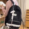 thumbnail image 6 of Aesthetic School Backpack with Lace Bow, Lace Trim School Backpack with Side Bowknot, Lightweight Computer Bag for Middle School College, Black, 6 of 8