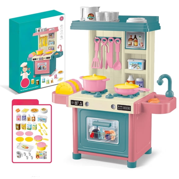 syligr Kids Play Kitchen Set for Toddlers Ages 3  Pretend Cooking Toys 11x8x2 Inches Plastic 53 Pcs Red Pink Blue Colors with Pots Pans Role Play Gift for Boys Girls