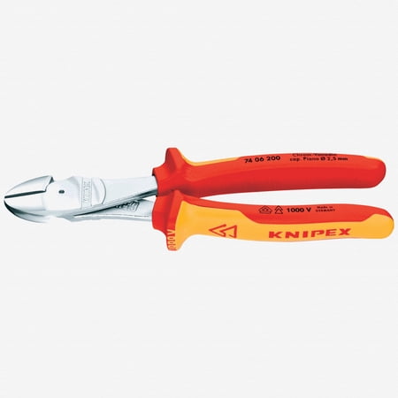 UPC: 0843221005085 | Knipex 7  High Leverage Diagonal Cutters – Insulated Chrome