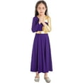 thumbnail image 3 of MSemis Kids Girls Gold Color Block Praise Dance Dress Long Sleeve Liturgical Worship Costume  Church Robe Purple 14, 3 of 6