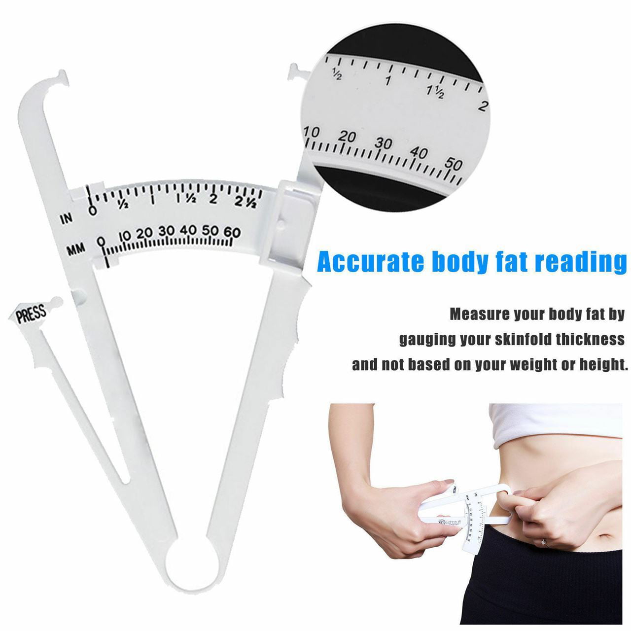 1 Body Fat Caliper & 1 Mass Measuring Tape Tester Skinfold Fitness Weight Loss 