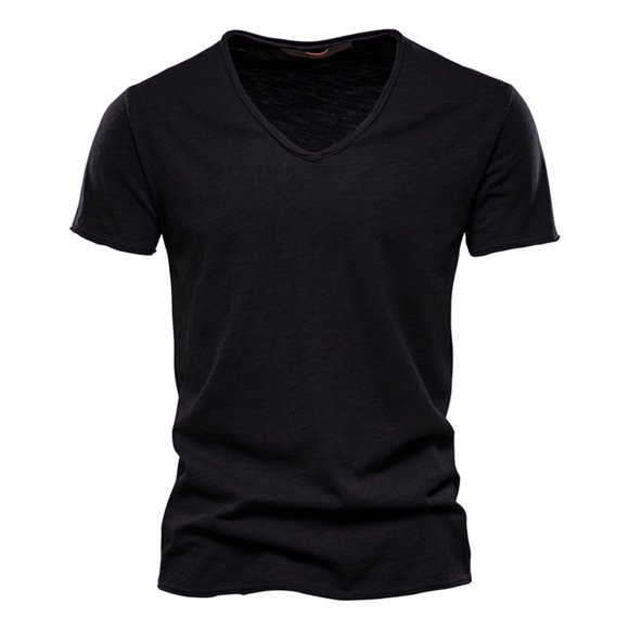 Men's V-Neck Short Sleeve T-Shirt - Casual Solid Color Top, US/UK/EU Size Chart, Sizes S-XXXXXL