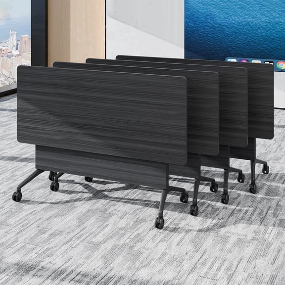 4PCS Modular Folding Conference Table with Wheels 61in, Collapsible Conference Room Tables for Office Classroom Black