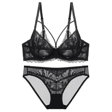 IFNND Plus Size Bras for Women Thin Sponge Transparent Bra With Large Chest And Small Lace Women s SexyGather And Lift For Breathability Lingerie Bra Set Comfortable Convenient No Wire Buckle Bra