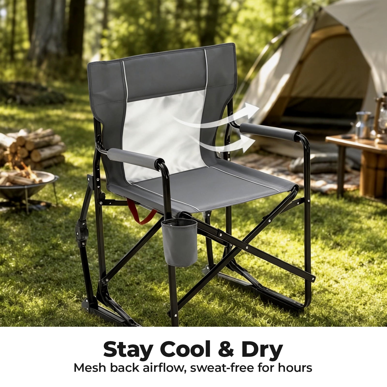 Alvantor Outdoor Folding Rocking Camping Chair, Portable Mesh Lawn Chairs with Comfortable Mesh Backrest, Waterproof Armrests and Sturdy Frame