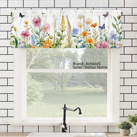 AshasdS Floral Butterfly Polyester Window Valance Curtain for Home Kitchen Living Room Bedroom Bathroom Decor 54x18 inch