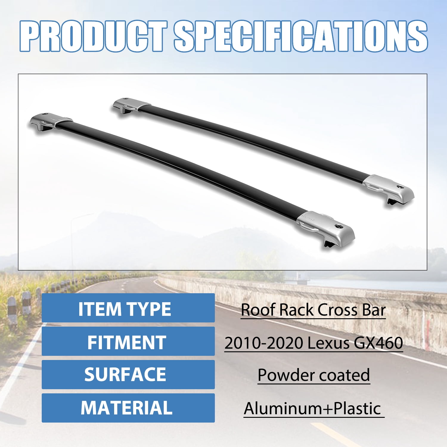 Kojem Roof Rack Cross Bars for Lexus GX460 Easy to Install, Black Aluminum