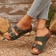 thumbnail image 3 of Rokment Womens Buckles Orthopedic Platform Slip on Sandals with Arch Support Comfortable Classic Casual Leather Wedges Walking Dress Slides for Beach Summer AG Size 6, 3 of 6