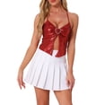 thumbnail image 1 of INSPIRE CHIC Débardeur Dos Nu Métallique à Bretelles Spaghetti Asymétriques pour Femmes TG Rouge, 1 of 6
