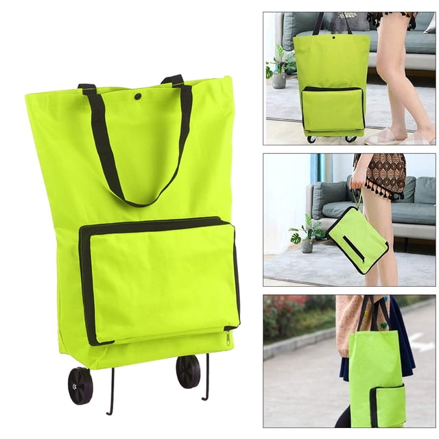 Sac de Chariot de Magasinage Pliable avec Roues Chariot de Magasinage Pliable Sacs d'Épicerie Réutilisables Pliables Sac de Voyage Vert