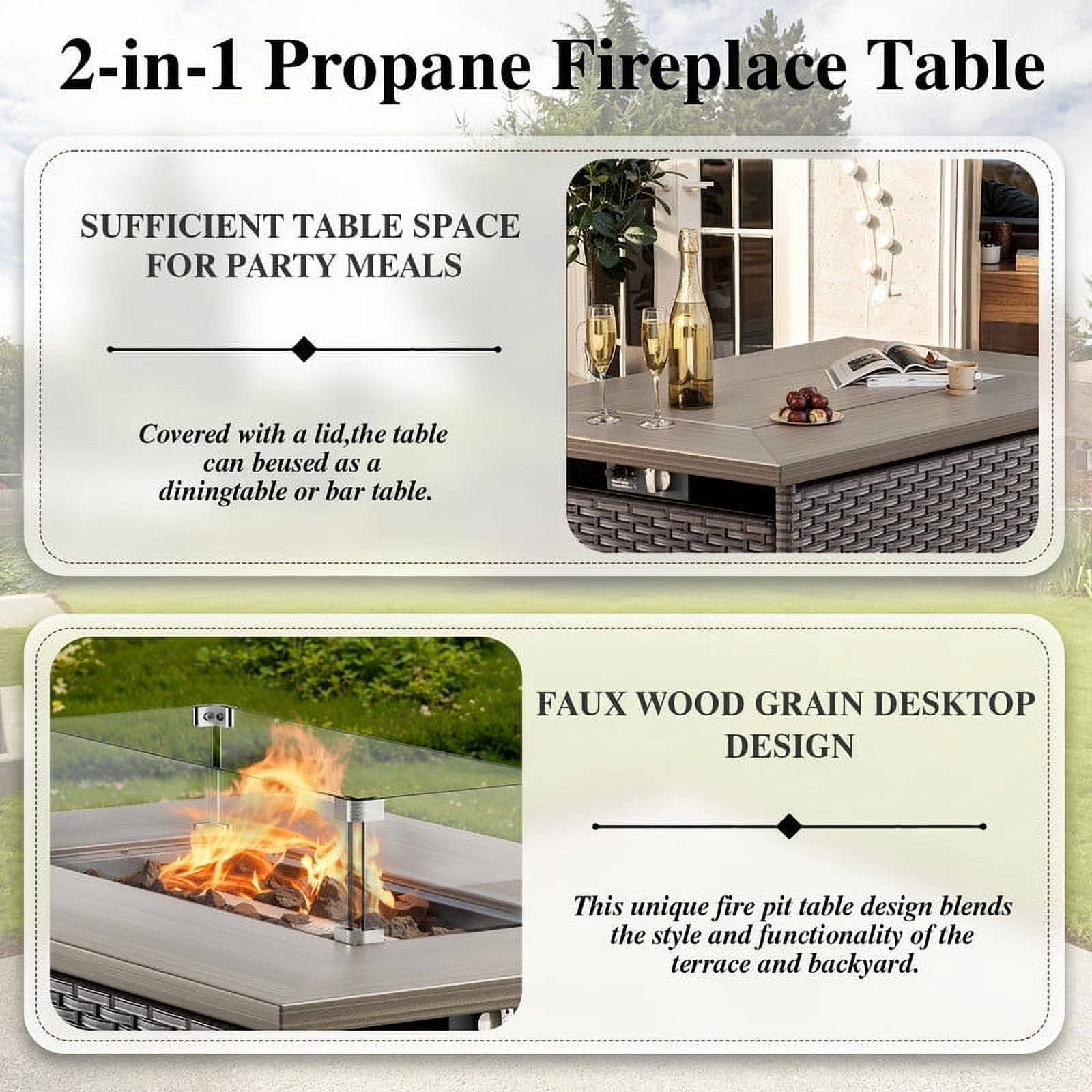 PARKWELL 6 Piece Outdoor Patio Furniture Set with Fire Pit Table,All-Weather Conversation Set with Swivel Glider Chair,7-Seat Patio Fire Pit Seating Sets for Backyard Gatherings, Brown/Gray