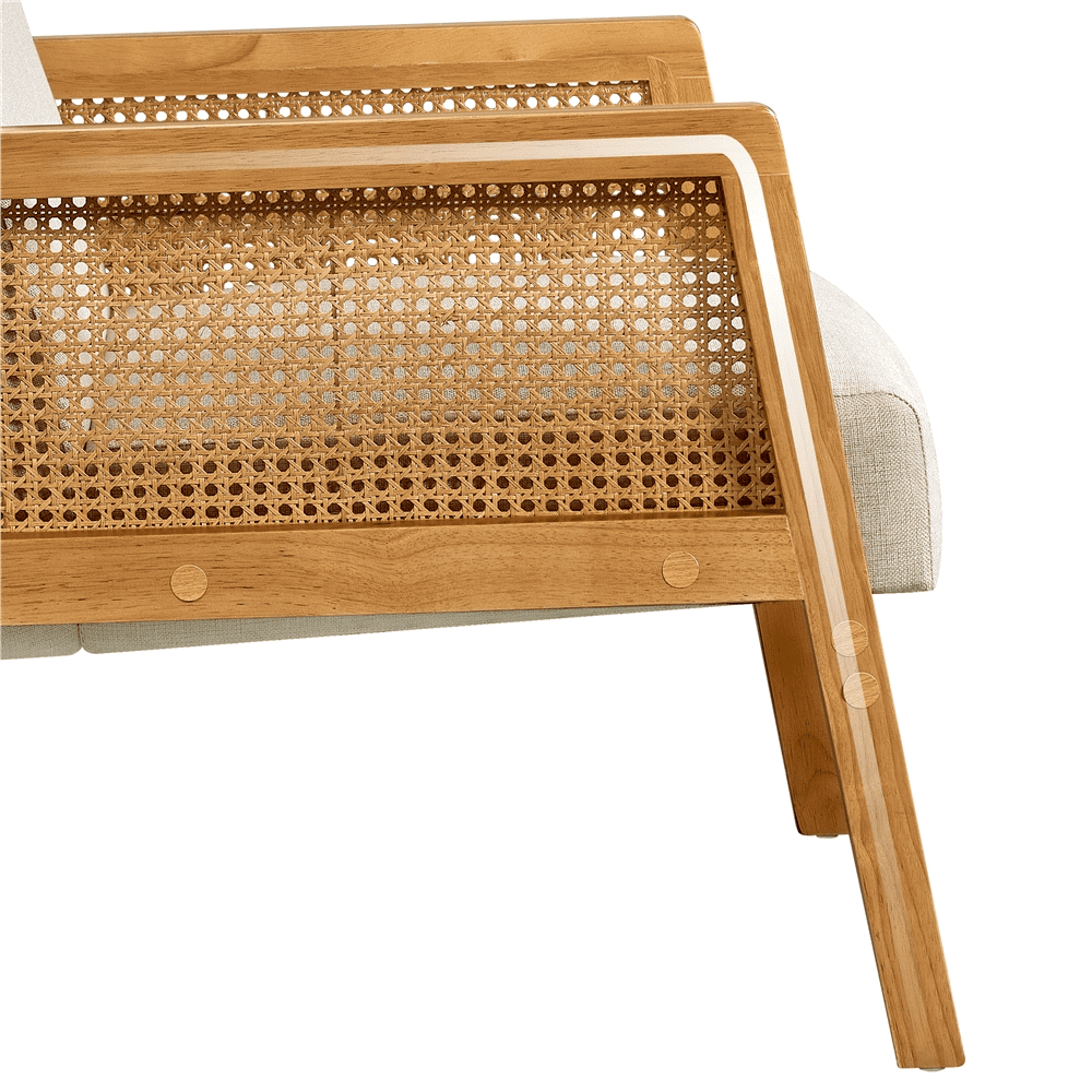 Renwick Fabric Upholstered Accent Chair with Rattan Sides for Living Rooms,Beige