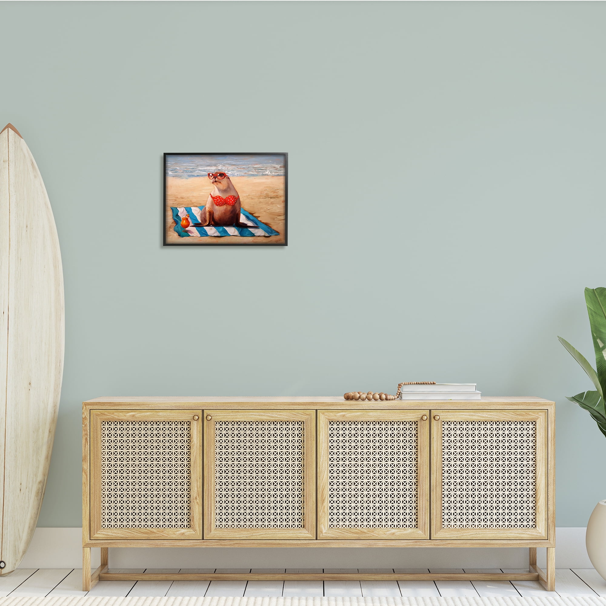 Stupell Industries Polka Dot Bikini Sea Lion Tropical Drink Beach Scene, 20 x 16, Design by Lucia Heffernan