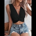 thumbnail image 4 of Top Corto Sin Mangas con Cuello en V y Tirantes Finos de Punto Acanalado para Mujer Negro M, 4 of 9