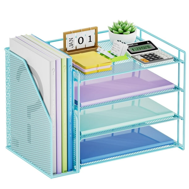 Organizador de Escritorio Marbrasse con 4 Bandejas Deslizantes para Papel (Azul)