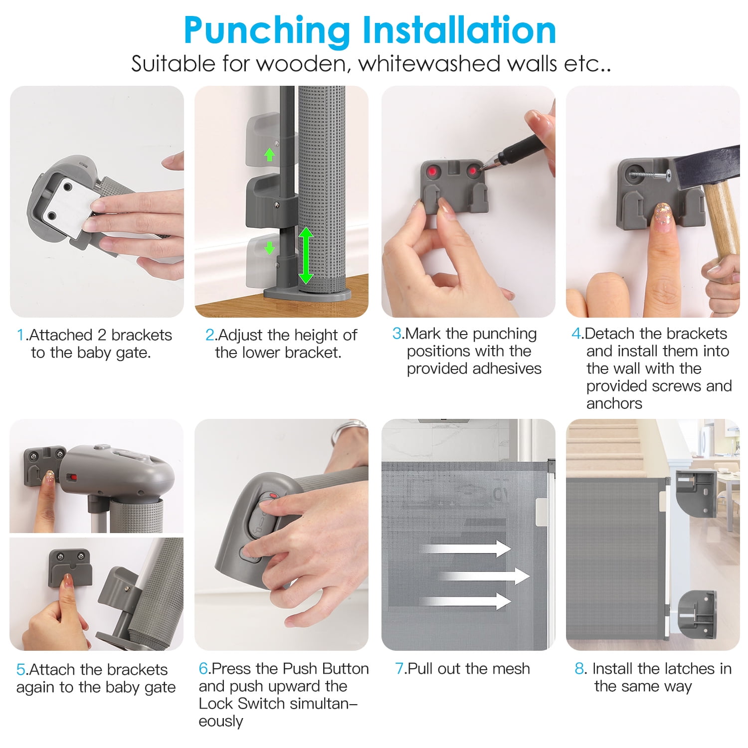 iMounTEK 58in Magic Baby Gate Gates for The House, Retractable Extra Wide Dog Gates for Doorways, Stairs, No Drill