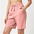 thumbnail image 6 of QATAINLAV Ladies Bermuda Shorts High Waisted Knee Length Sweat Shorts Casual Drawstring Athletic Long Shorts with Pockets Pink S, 6 of 8