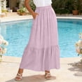 thumbnail image 2 of QATAINLAV Women's Summer Casual Maxi Skirt High Elastic Waisted Tiered A Line Flowy Skirts with Pockets Vacation Beach Outfits Purple L, 2 of 9