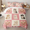 thumbnail image 2 of Homewish Cartoon Cat Animals Checkered Quilt King,Pink Flowers King Coverlet Set,3-Piece, 2 of 7