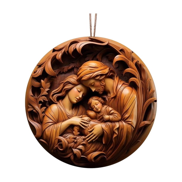 Colgante de árbol de Navidad con escena de la Natividad de Jesús, decoración de Pascua, ventana navideña Estilo C
