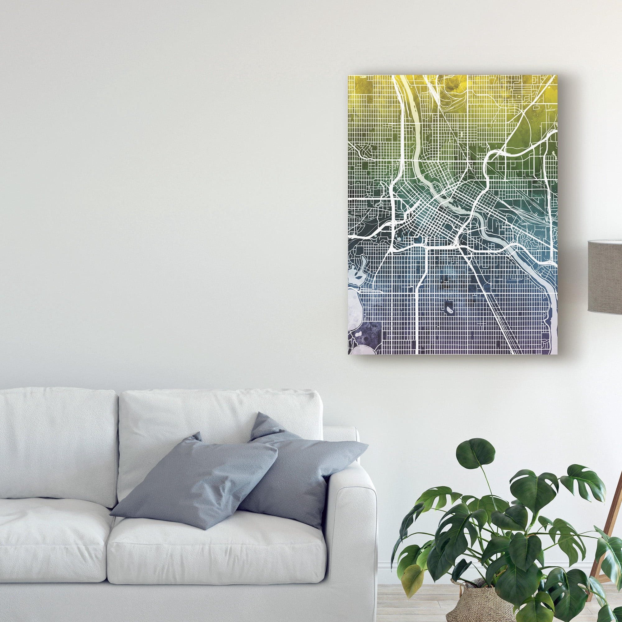 Trademark Fine Art 'Minneapolis Minnesota City Map Blue Yellow' Canvas Art by Michael Tompsett