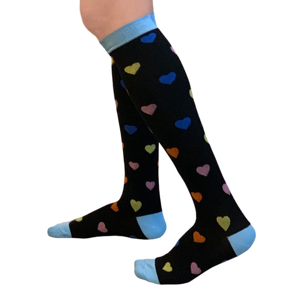 2 Pair High Compression Socks Black/Blue Knee High for Women Anti Order Nursing Compression Socks FREE Eyeglass Pouch by Juniper's Secret (S/M, Black/Blue)