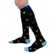 2 Pair High Compression Socks Black/Blue Knee High for Women Anti Order Nursing Compression Socks FREE Eyeglass Pouch by Juniper's Secret (L/XL, Black/Blue)