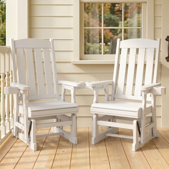 Fortune Candy Wood Patio Glider with High Back and Deep Seat, for Outdoor Porch Garden Yard, White, set of 2