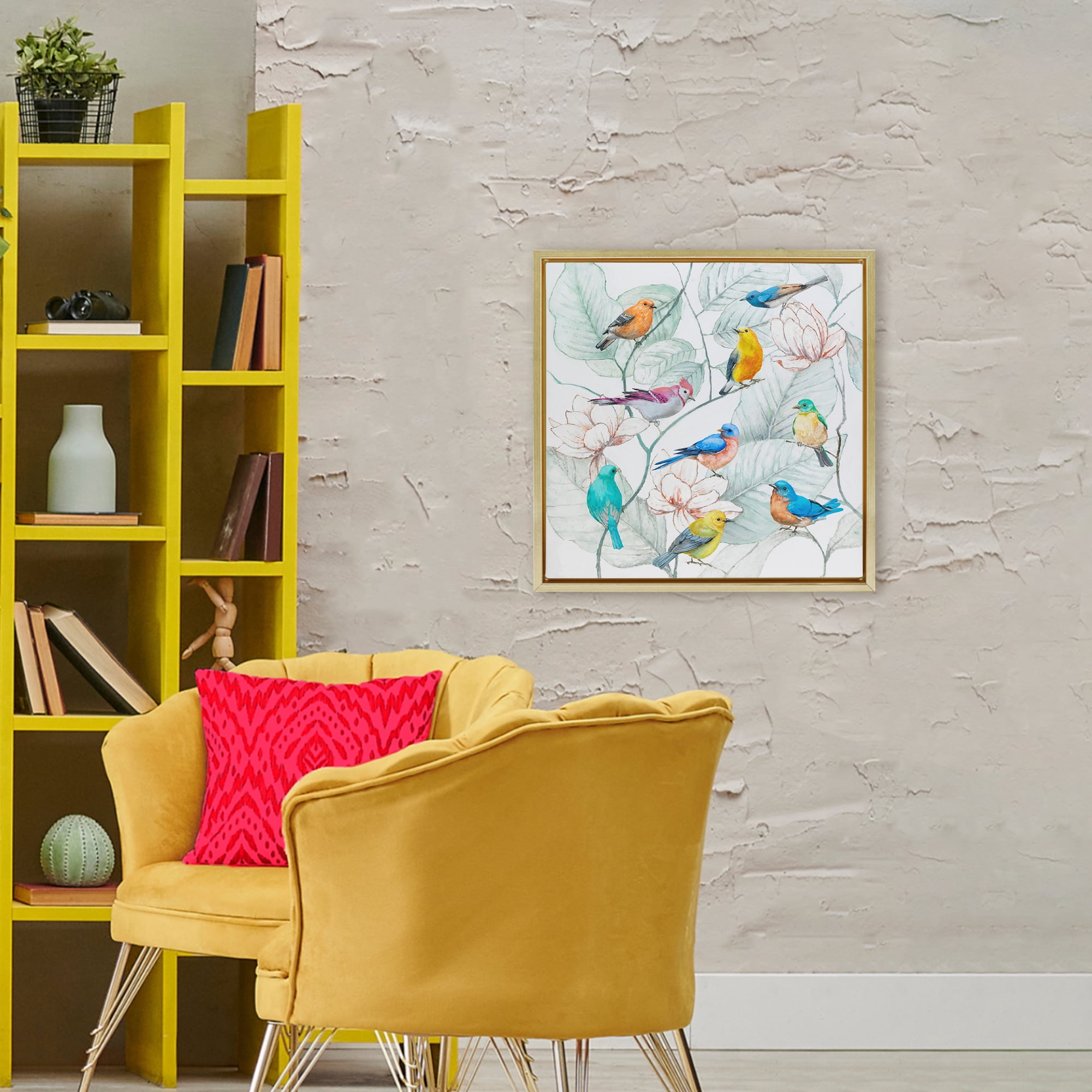 Stupell Industries Colorful Array Of Birds Gold Framed Floater Canvas Wall Art, design by Lorenzo Collective