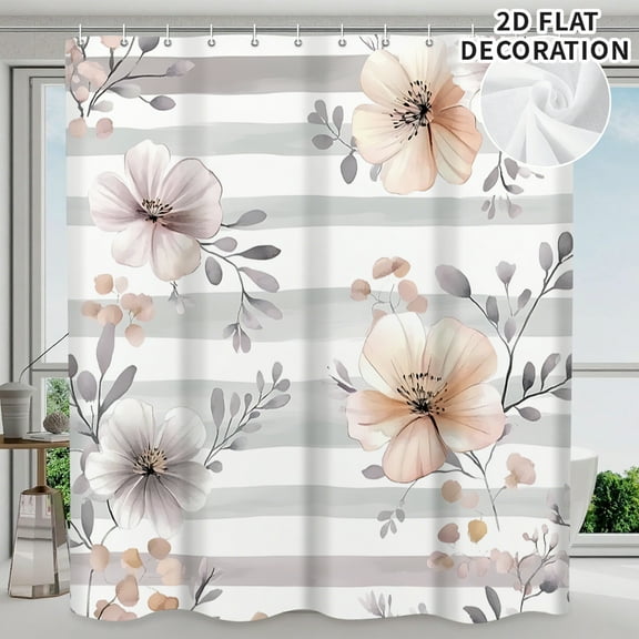 Blue and Pink Boho Floral Shower Curtain, 70.8x70.8 Inches Cute Watercolor Flower Leaves Fabric Bath Curtain, Decorative Beautiful Shower Curtain for Bathroom Decor
