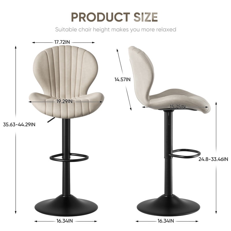 Daluvenix Swivel Bar Stools Set of 3 with Back, Adjustable Counter Height Bar Chairs with Heavy Duty Metal Base for Kitchen Island Dining Room Pub, Beige