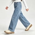 thumbnail image 4 of JUSLIO Girls Pants,Pull‑On Denim Pants Vintage Washed Flower Embroidered Relaxed Wide Leg Jeans for Kids Blue 3-4Years, 4 of 7