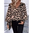 thumbnail image 4 of Blusa Holgada de Abullonada y Cuello en V para Mujer, Estilo Casual, Dulce y . Marrón L, 4 of 9