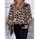 thumbnail image 4 of Blusa Holgada de Abullonada y Cuello en V para Mujer, Estilo Casual, Dulce y . Marrón M, 4 of 9